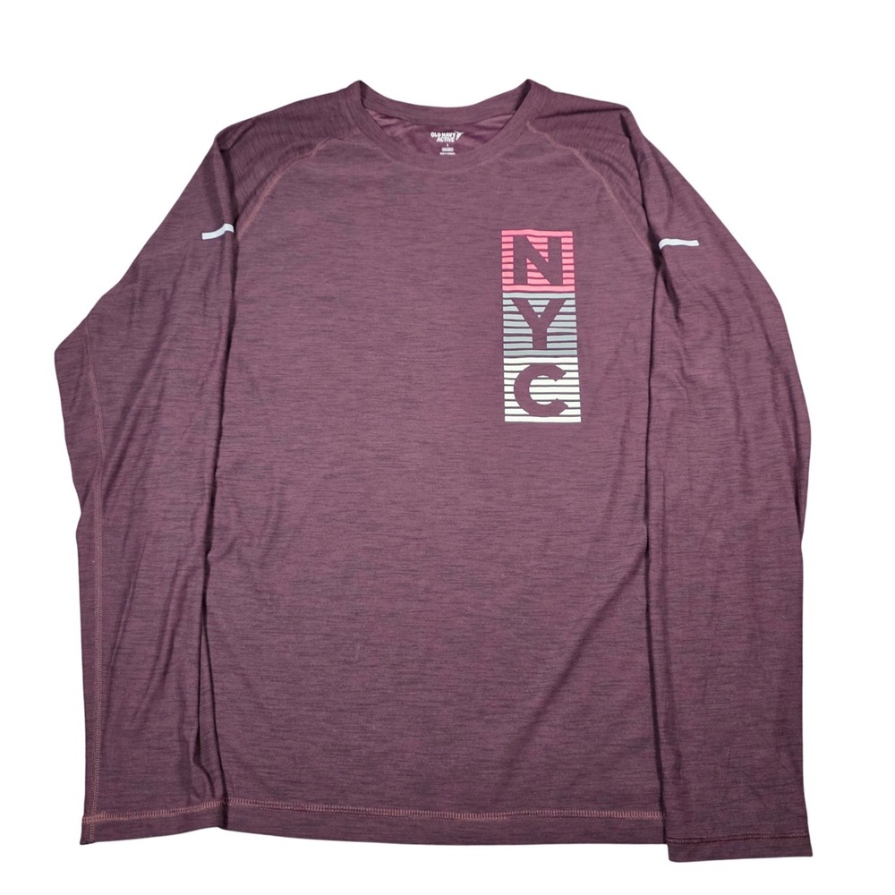 Old Navy Active Mens Go-Dry Long Sleeve NYC Graphic Training Shirt‎ Maroon L NWT